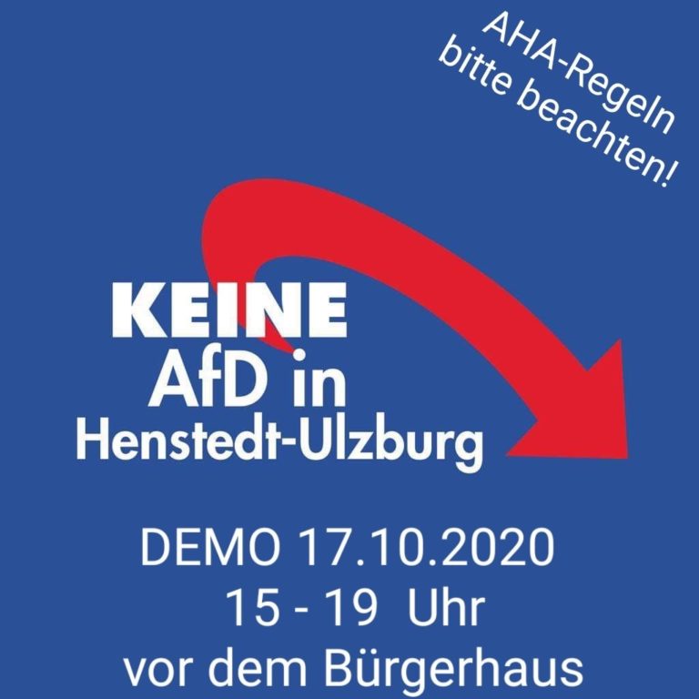 Demo am 17.10. 2020 von 15-19 Uhr – Keine AFD in Henstedt-Ulzburg
